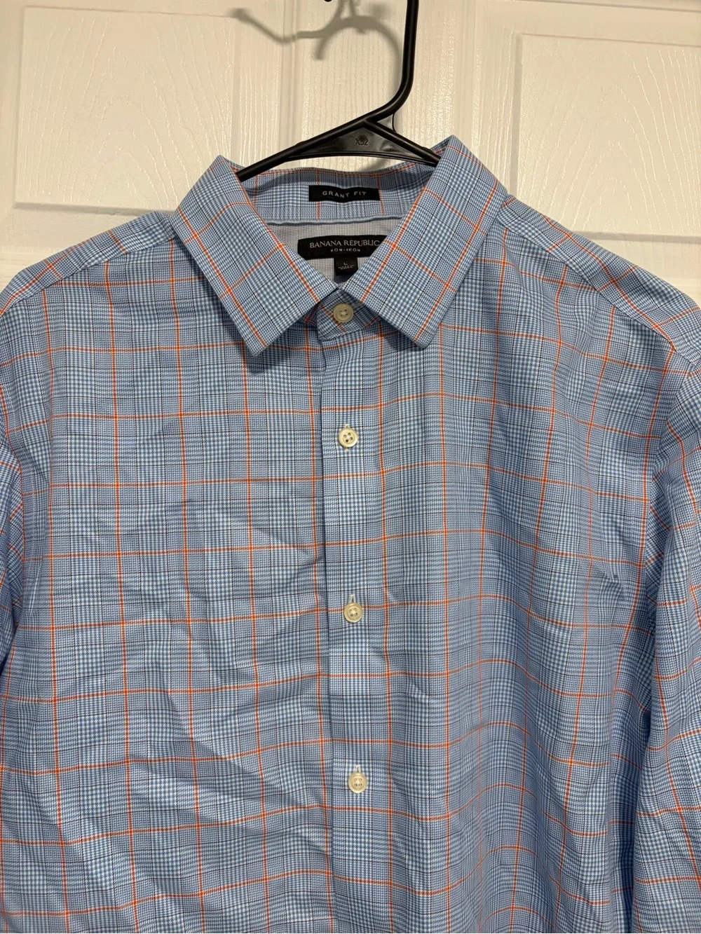 Banana Republic Light Blue Plaid Dress Shirt with Orange Accents